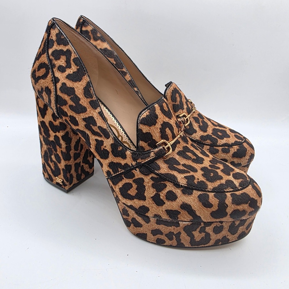 Sam Edelman Aretha Loafer Leopard Brahma Hair Platform Heel Women 10
